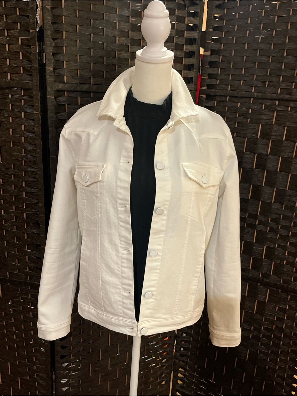 Democracy White Denim / Jean Jacket. 
4 pockets. 75% cotton. Stretchy. S - Picture 2 of 12